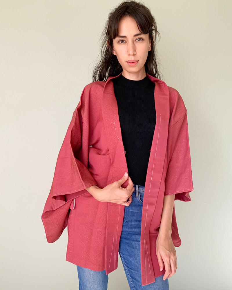 Gold Shimmer Dark Pink Haori Kimono Jacket