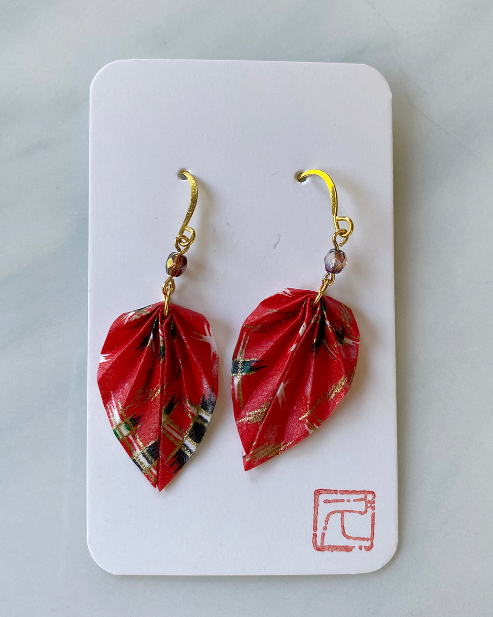 Leaf Red Gold Origami Jewelry Zen Earrings