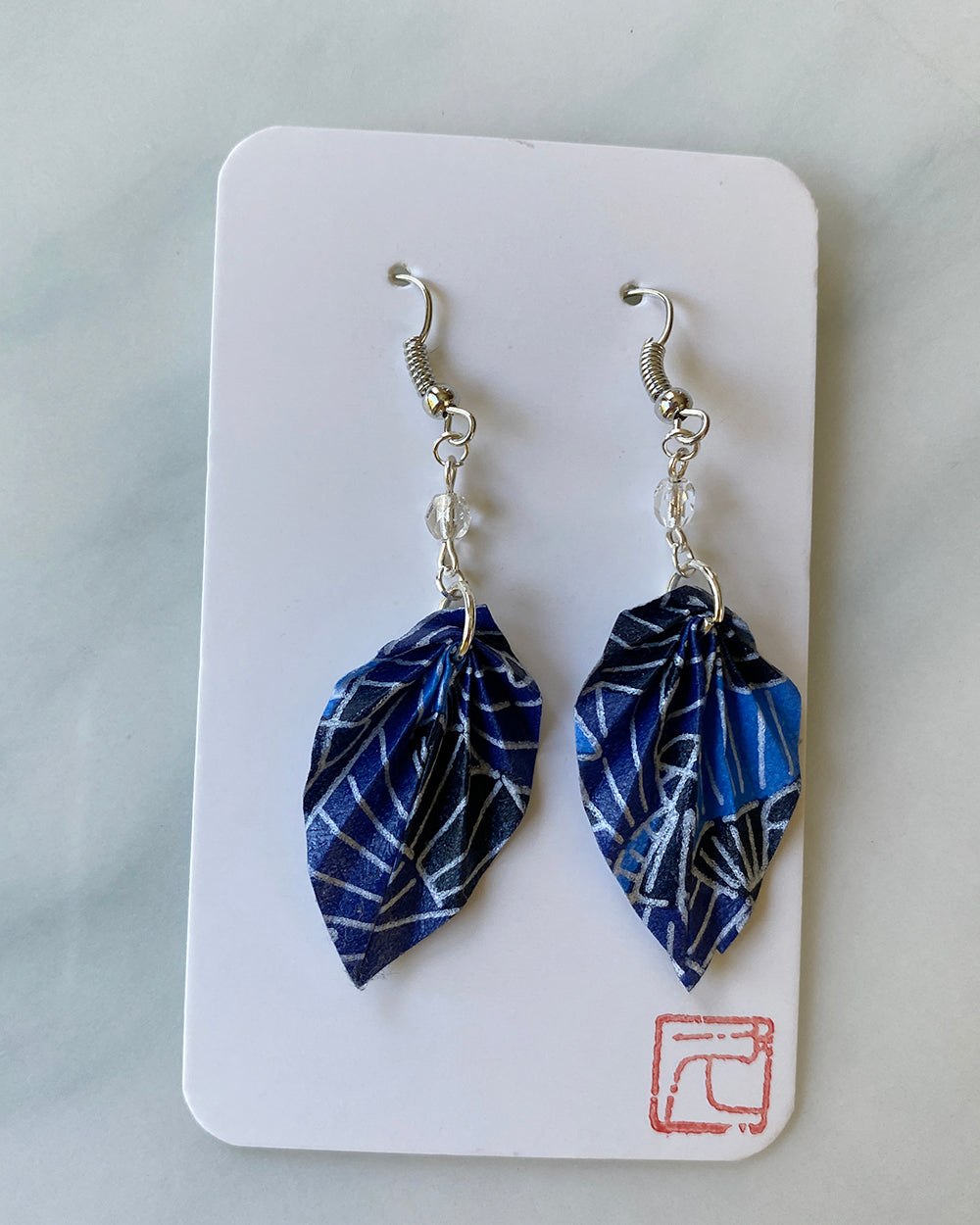 Leaf Navy Blue Origami Jewelry Zen Earrings