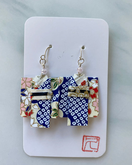 Shibori Kimono Origami Jewelry Zen Earrings