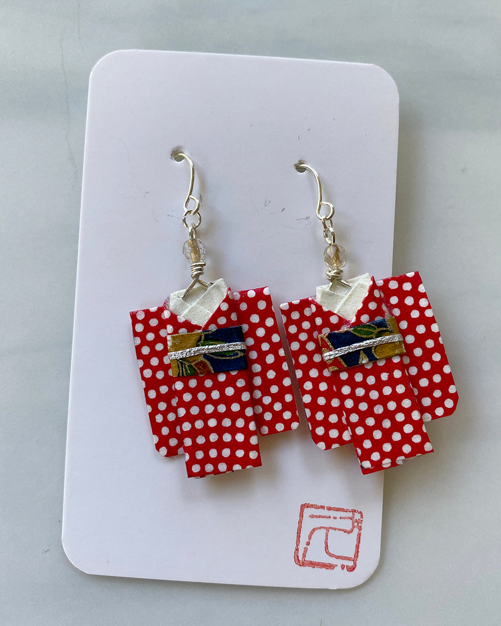 Kimono Origami Jewelry Zen Earrings Red Dots