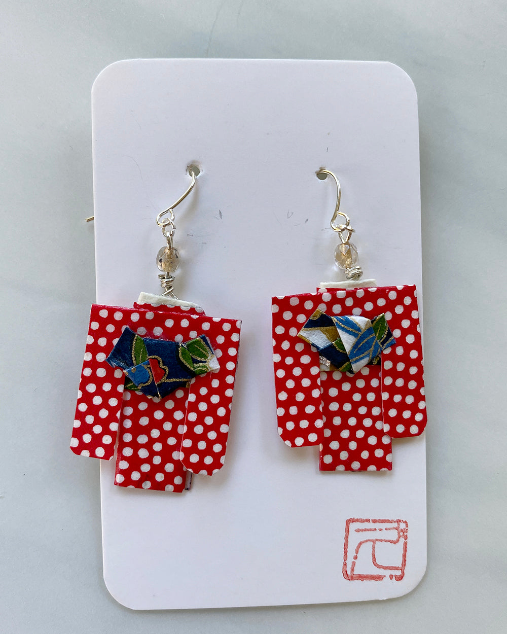 Kimono Origami Jewelry Zen Earrings Red Dots