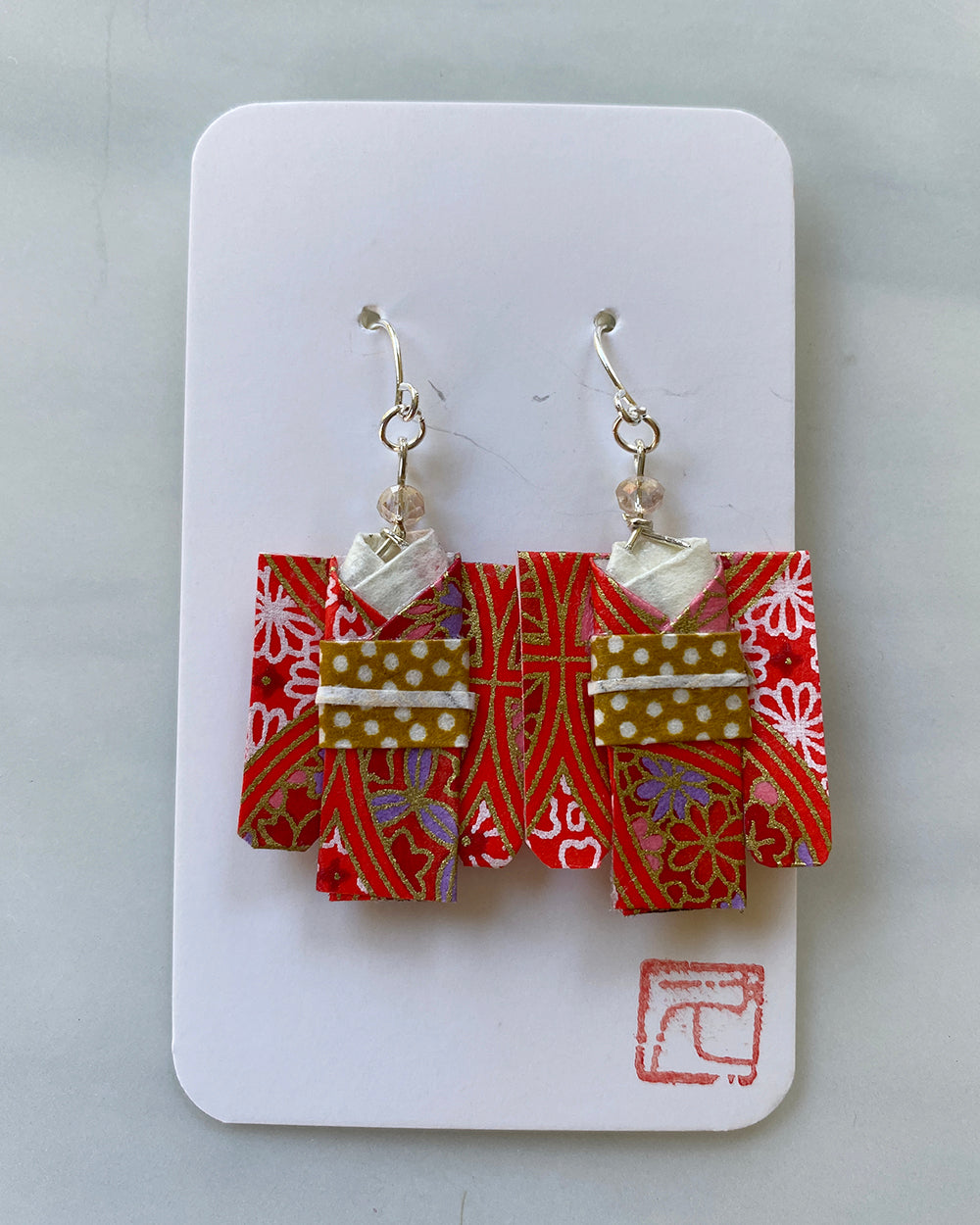 Kimono Origami Jewelry Zen Earrings Red/Mustard