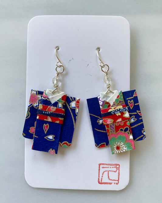 Kimono Origami Jewelry Zen Earrings Blue/Navy