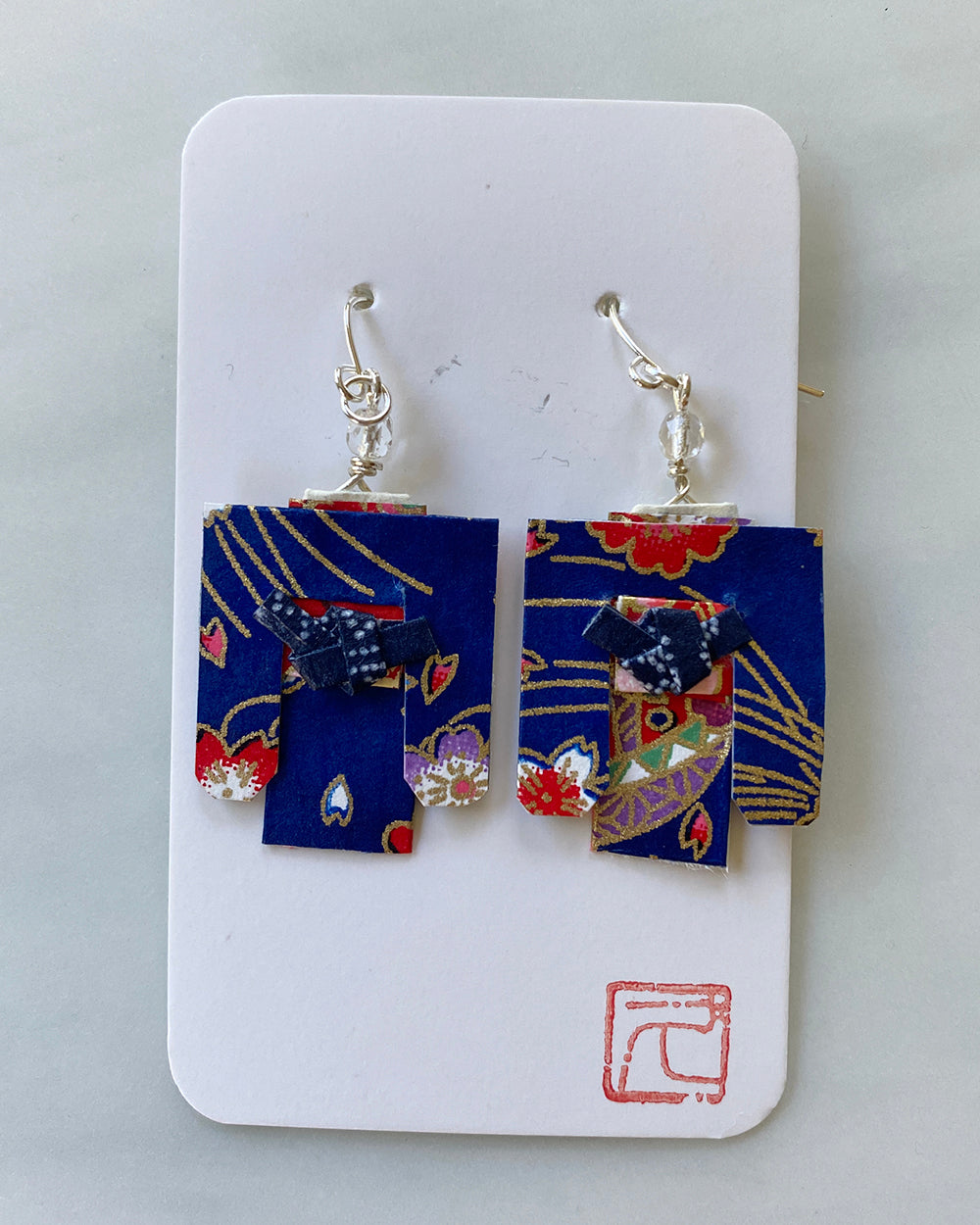 Kimono Origami Jewelry Zen Earrings Blue/Navy