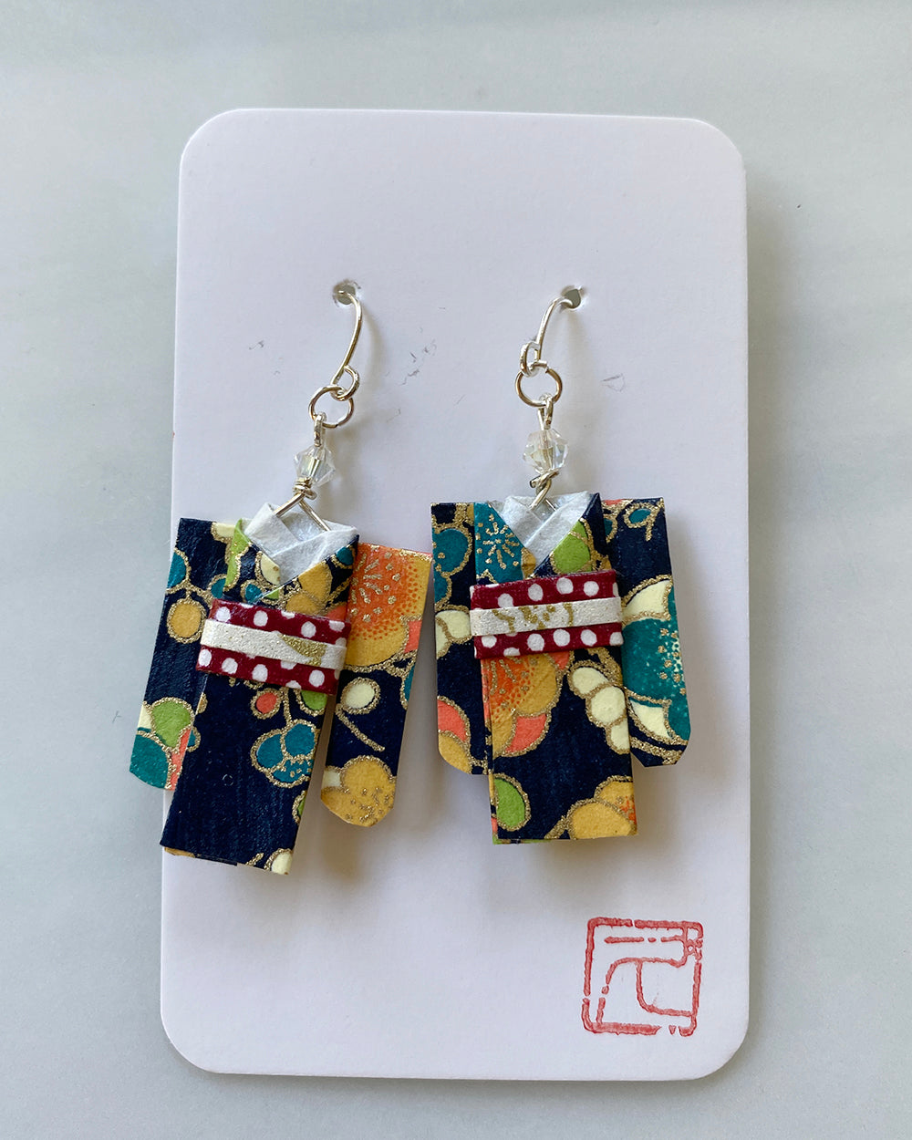 Kimono Origami Jewelry Zen Earrings Black/Burgundy