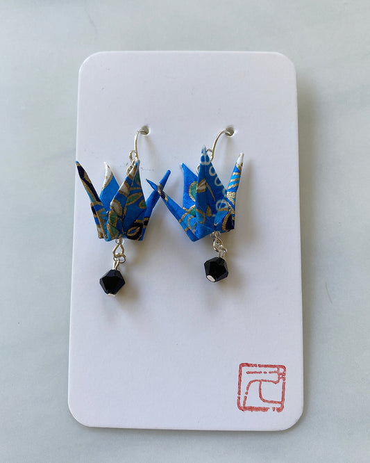 Crane Tsuru Origami Jewelry Zen Earrings Blue/Navy