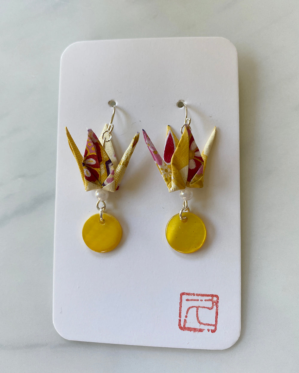 Crane Tsuru Origami Jewelry Zen Earrings Yellow/Pink
