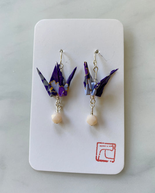 Crane Tsuru Origami Jewelry Zen Earrings Purple