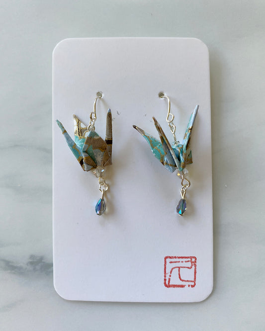 Crane Tsuru Origami Jewelry Zen Earrings Mint