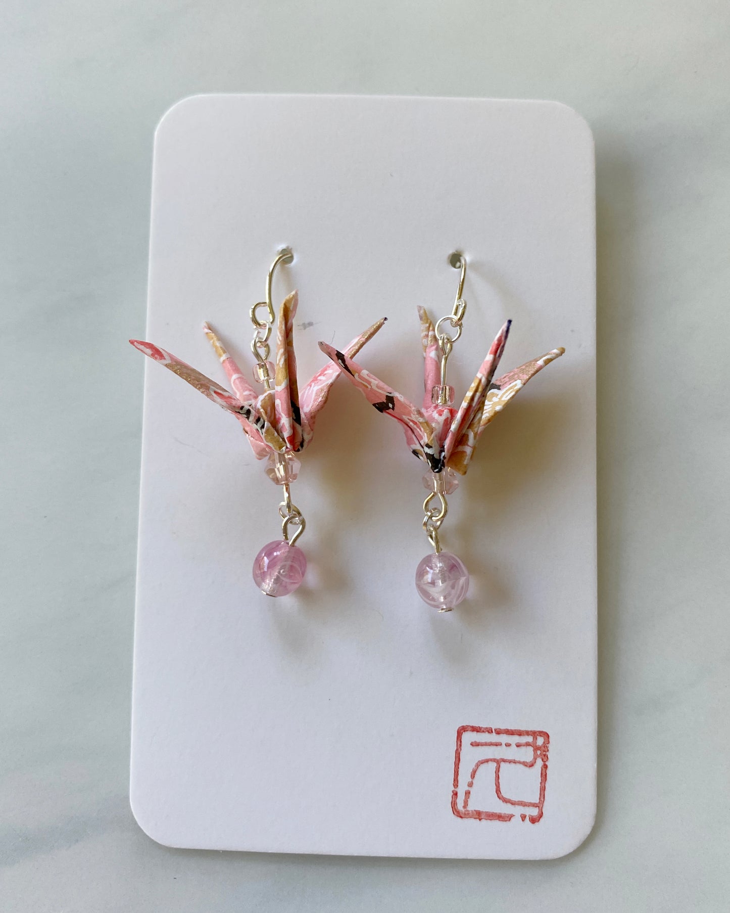Crane Tsuru Origami Jewelry Zen Earrings Pink