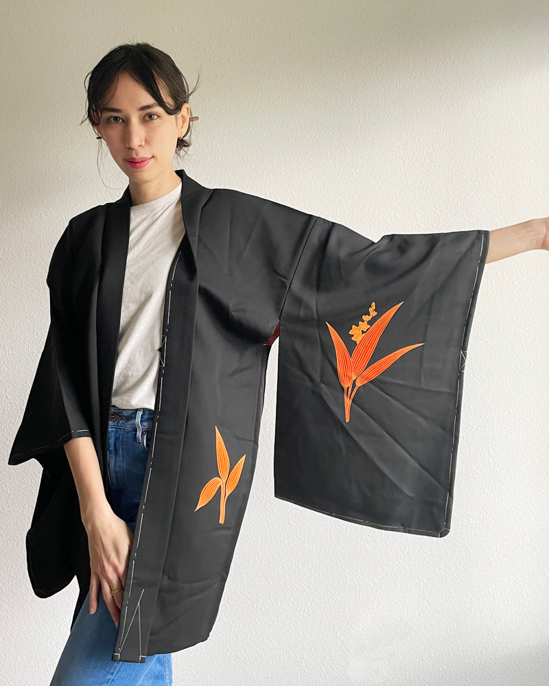 Lily of the Valley Black Haori Kimono Jacket