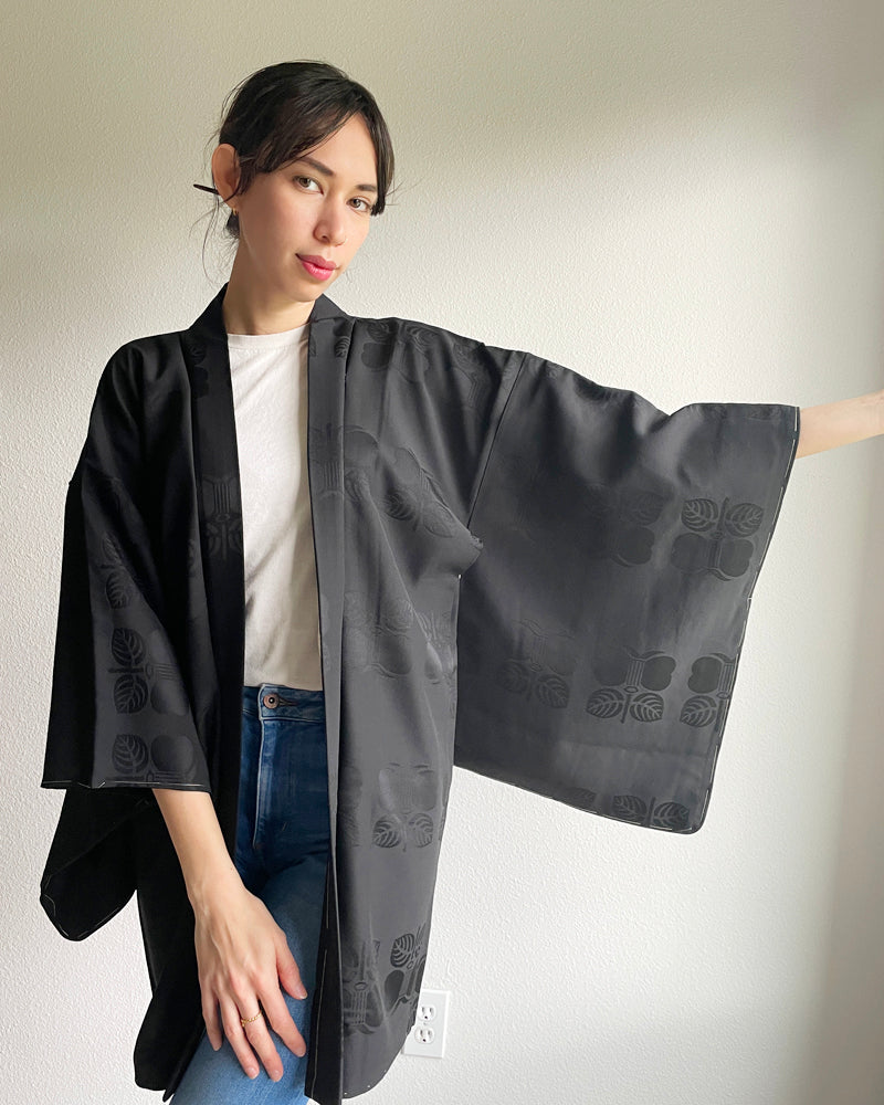 Enshu Camellia Black Haori Kimono Jacket