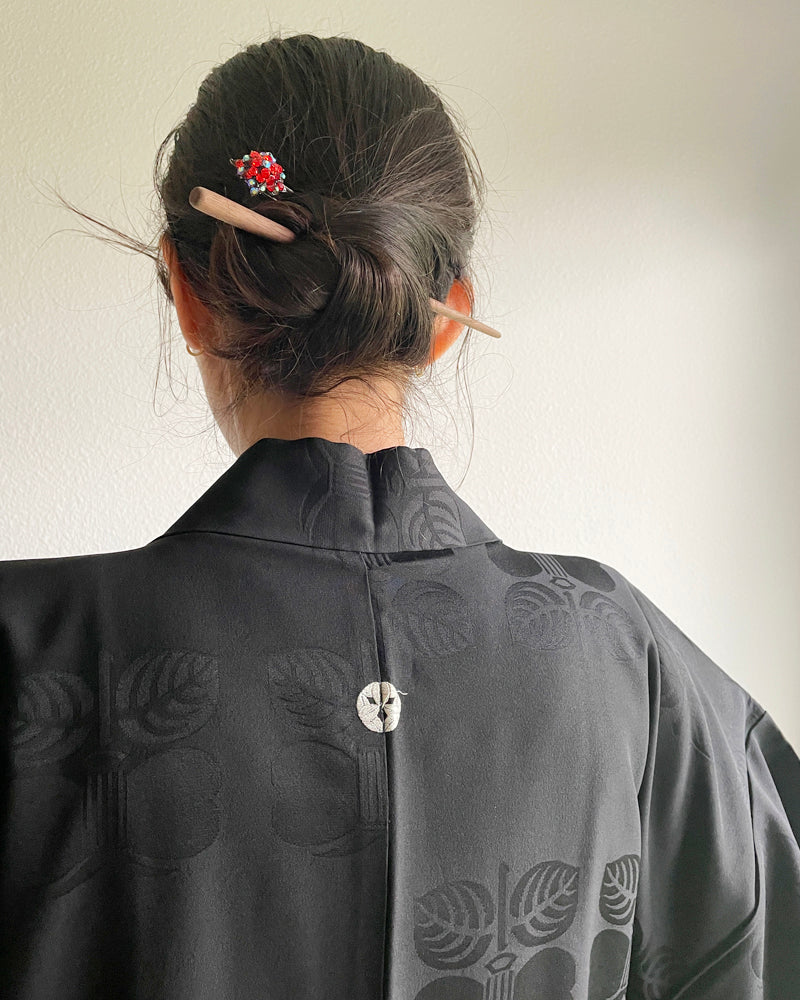 Enshu Camellia Black Haori Kimono Jacket