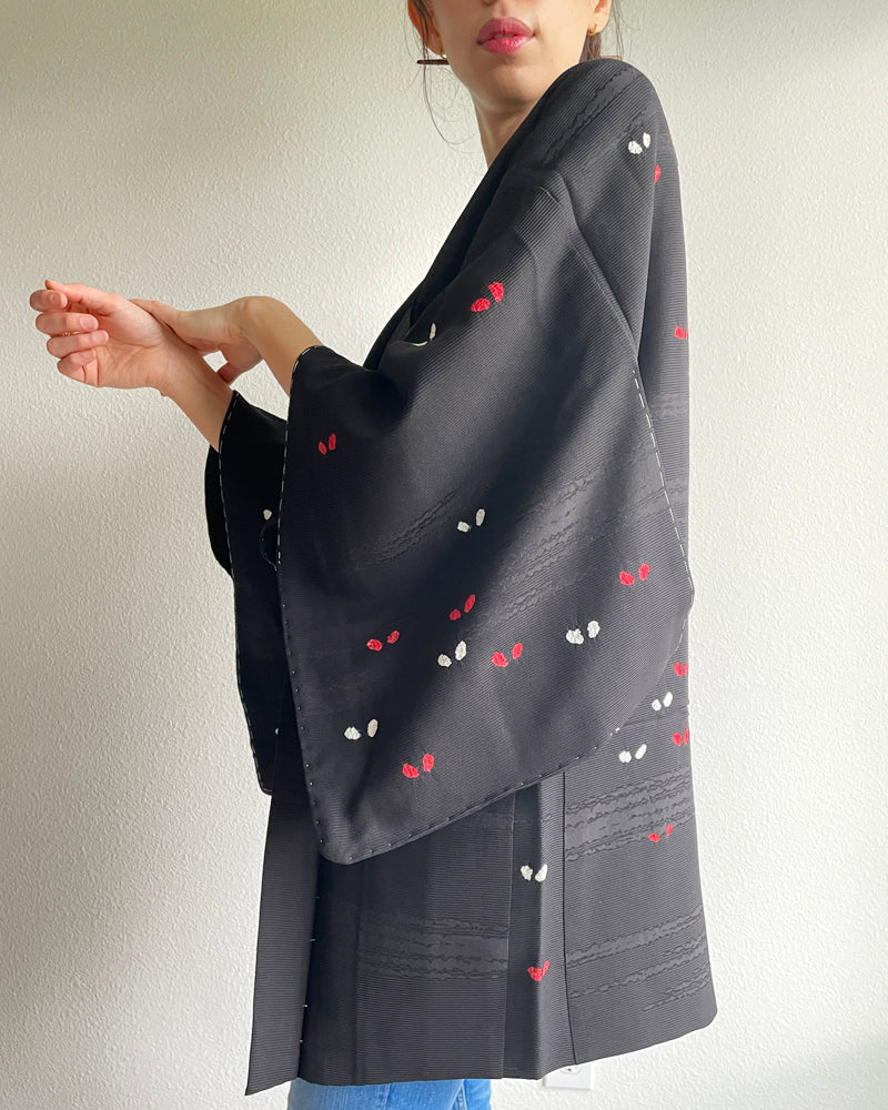 Petal Woven Black Haori Kimono Jacket