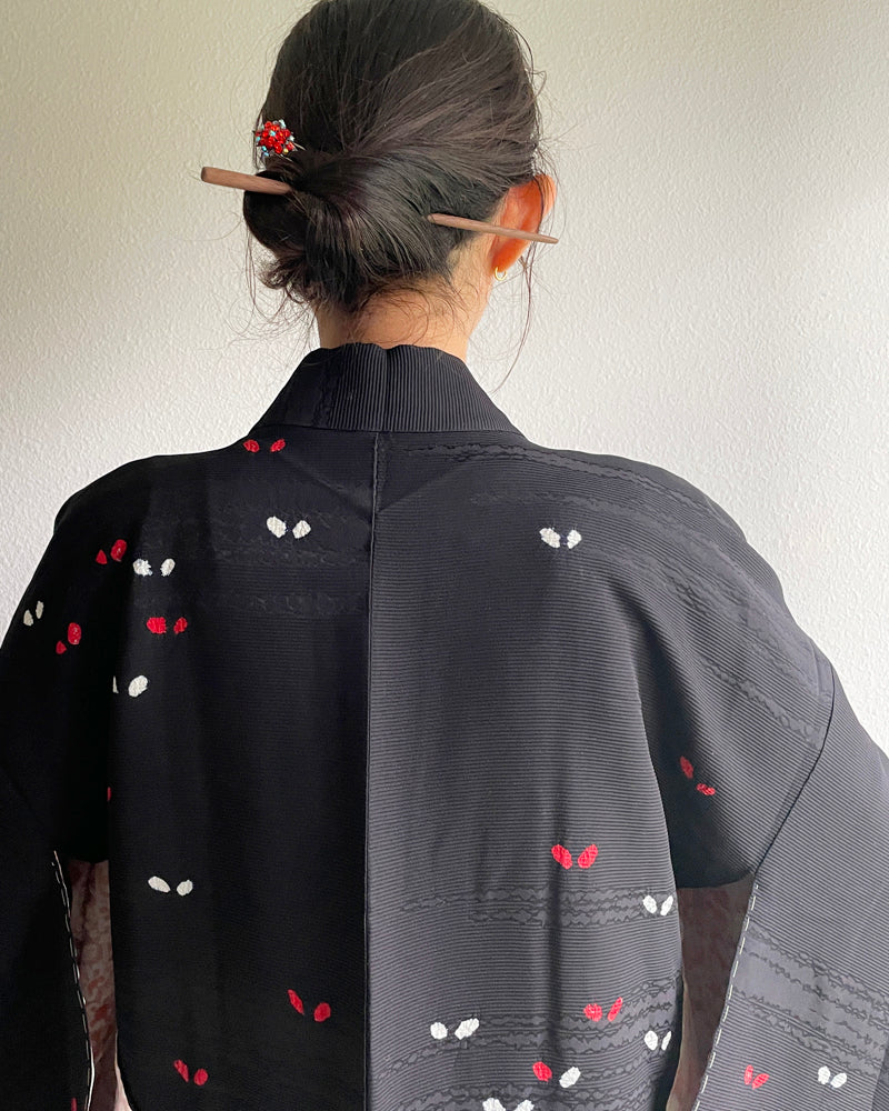 Petal Woven Black Haori Kimono Jacket
