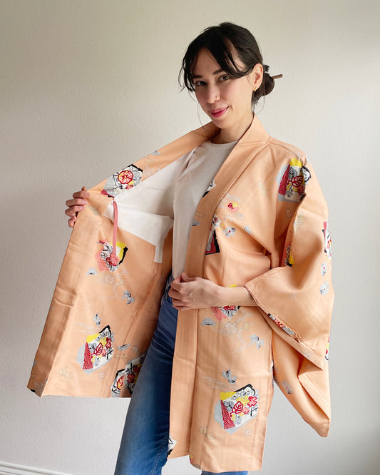 Japanese Traditional Flower Long Haori Kimono Jacket