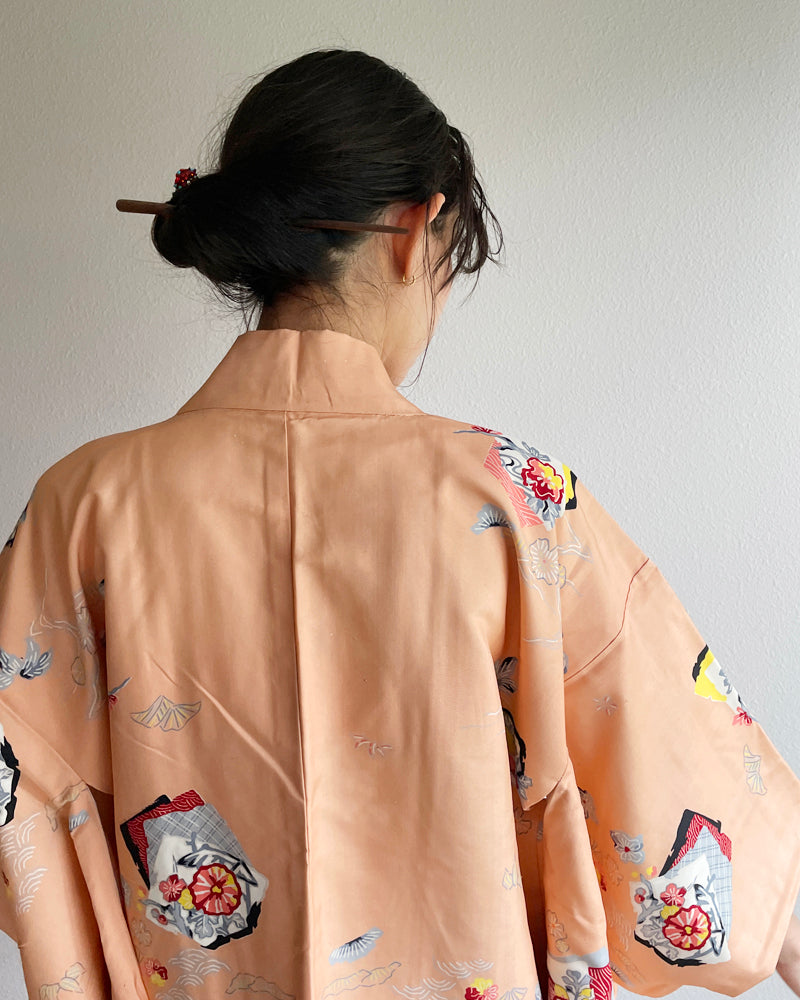 Japanese Traditional Flower Long Haori Kimono Jacket