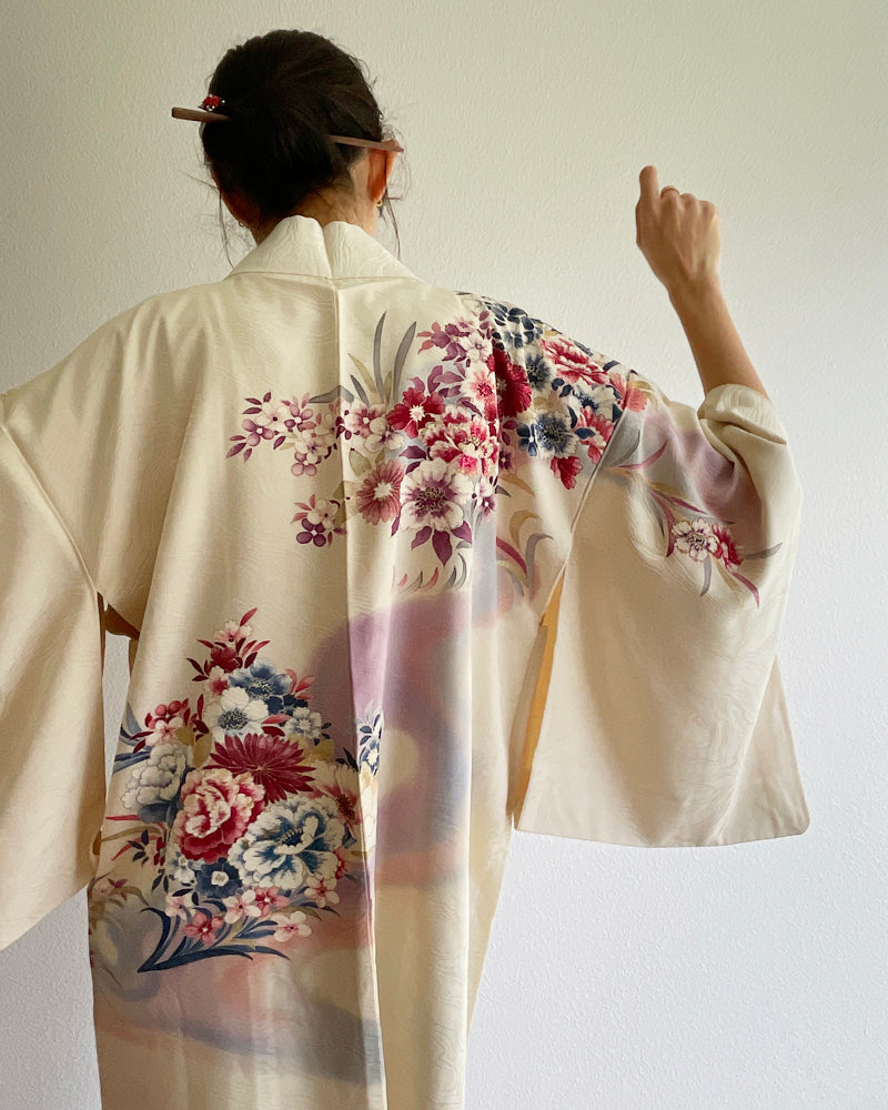 Embroidery of Japanese Traditional Flower Haori Kimono Jacket