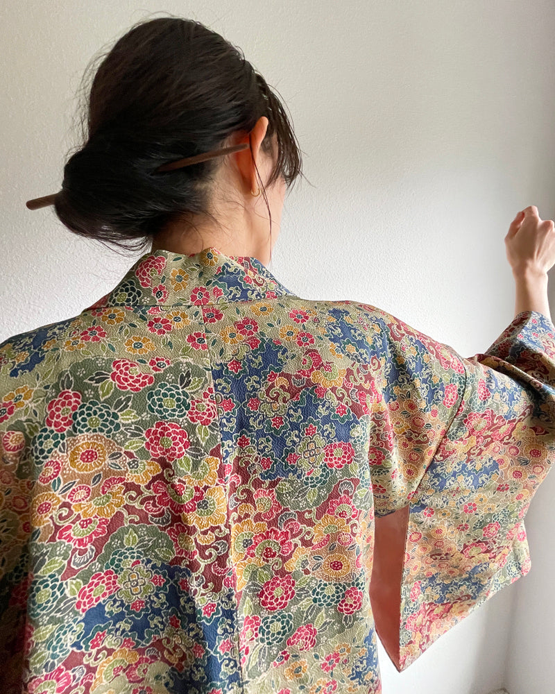 Japanese Traditional Flower Textile Haori Kimono Jacket