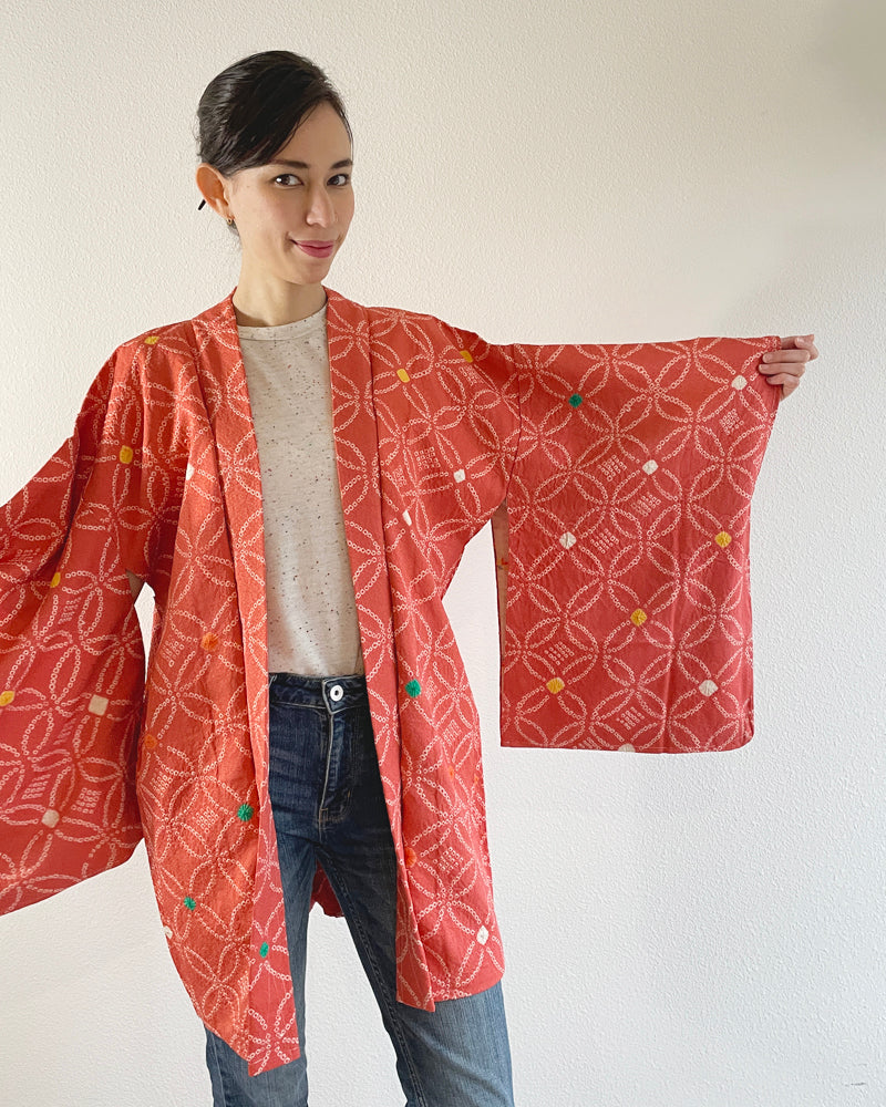 Overlapping Circles Shibori Haori Kimono Jacket