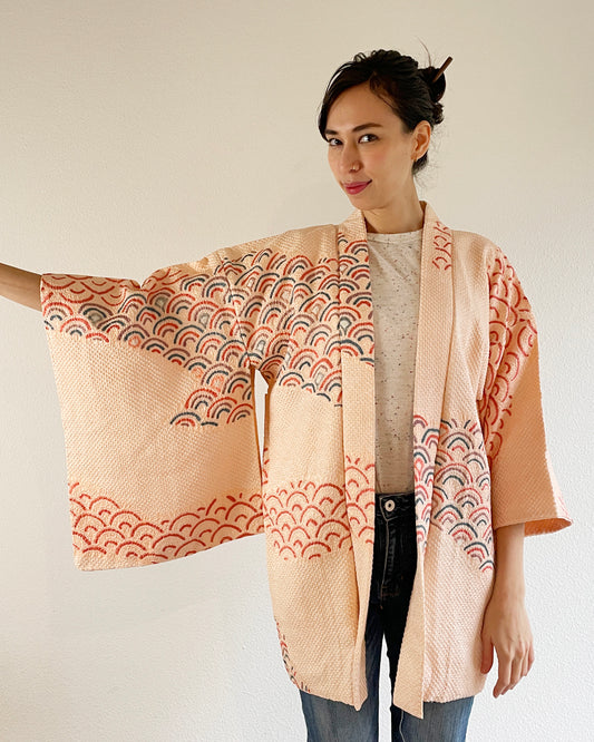 Tsunami Wave Shibori Haori Kimono Jacket