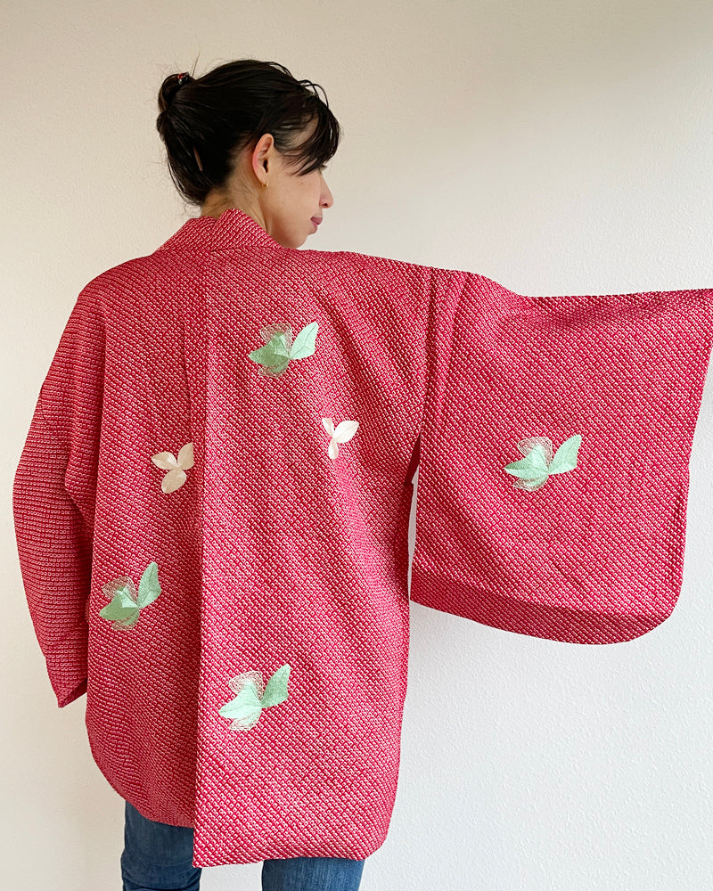 Embroidery of Butterfly, Shibori Haori Kimono Jacket