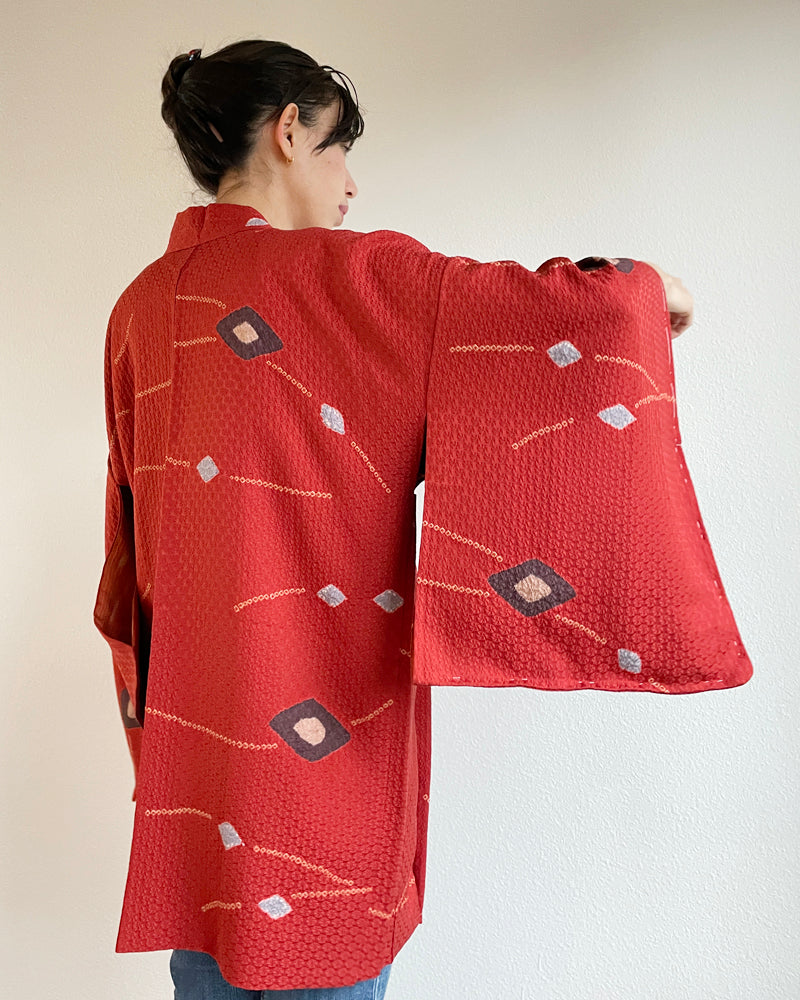 Diamond-shaped Shibori Haori Kimono Jacket