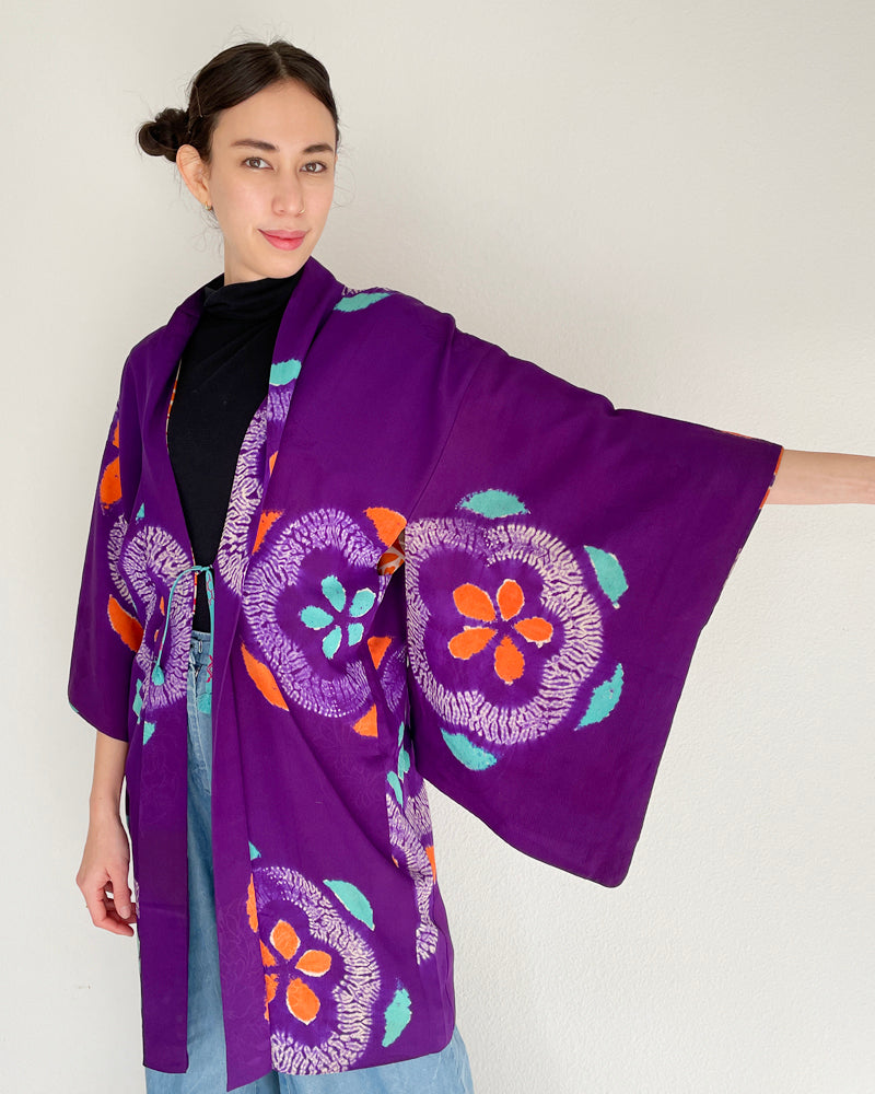 Flower Hand-Shibori Long Haori Kimono Jacket
