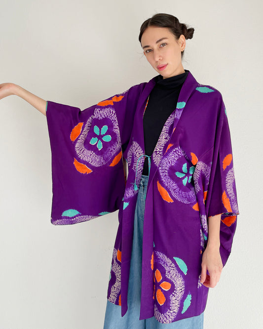 Flower Hand-Shibori Long Haori Kimono Jacket