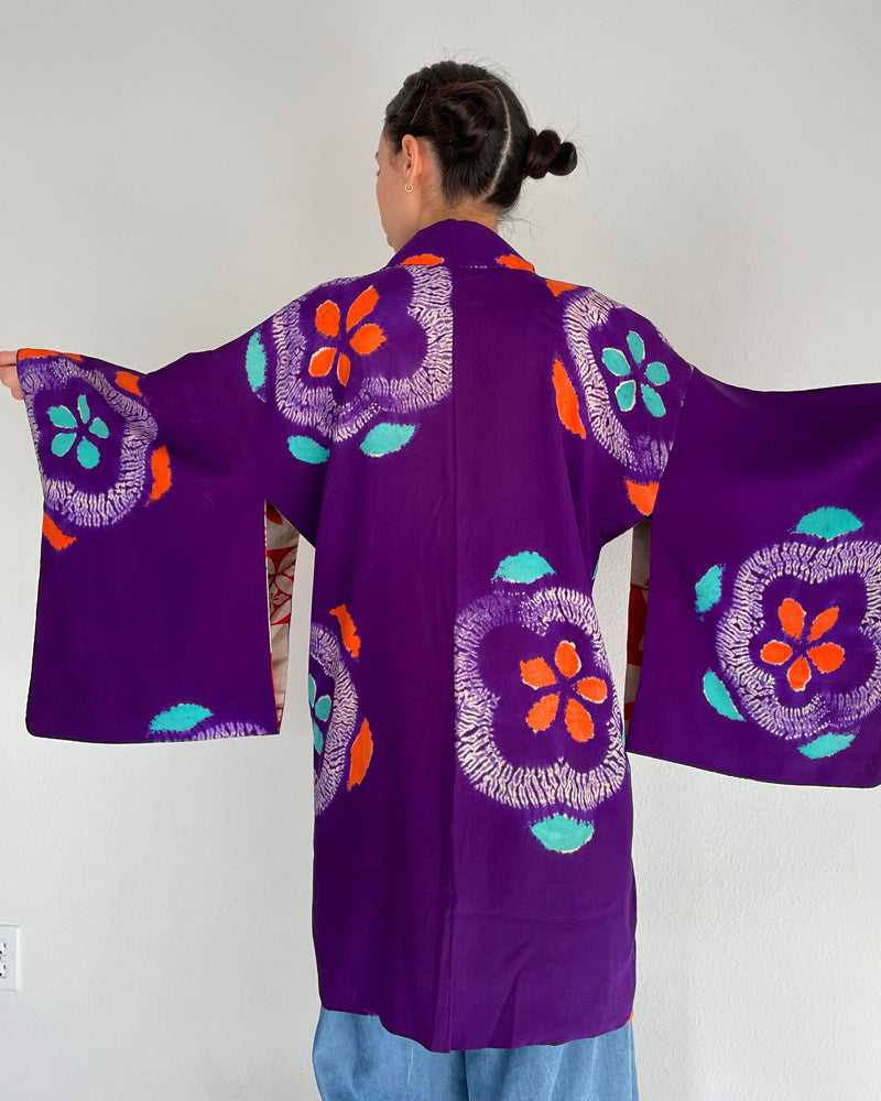 Flower Hand-Shibori Long Haori Kimono Jacket