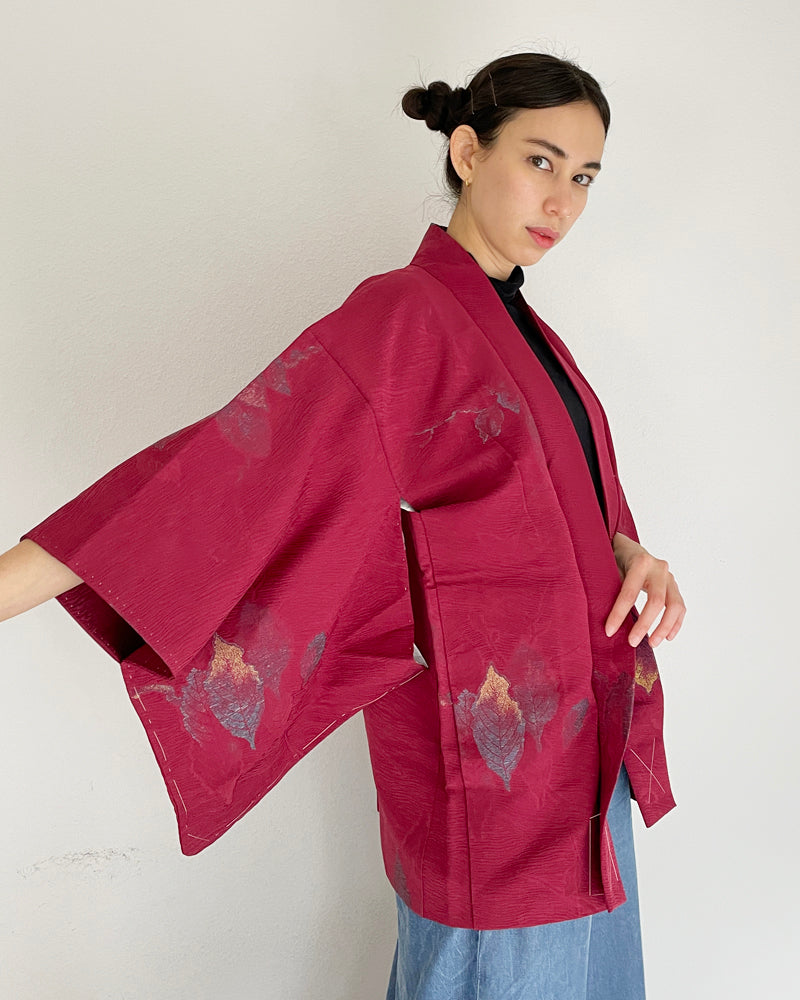 Forest Woven pattern with Gold Thread Haori Kimono Jacket