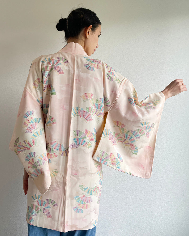 Color Fan Hankles Textile Long Haori Kimono Jacket