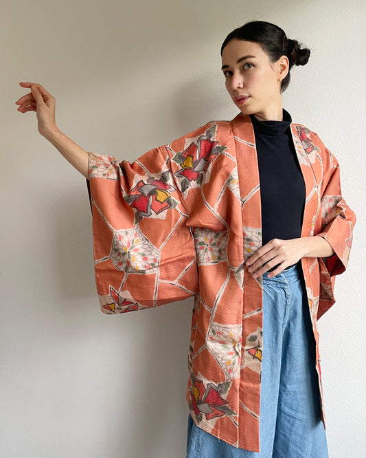 Flower Textile Tsumugi Haori Kimono Jacket