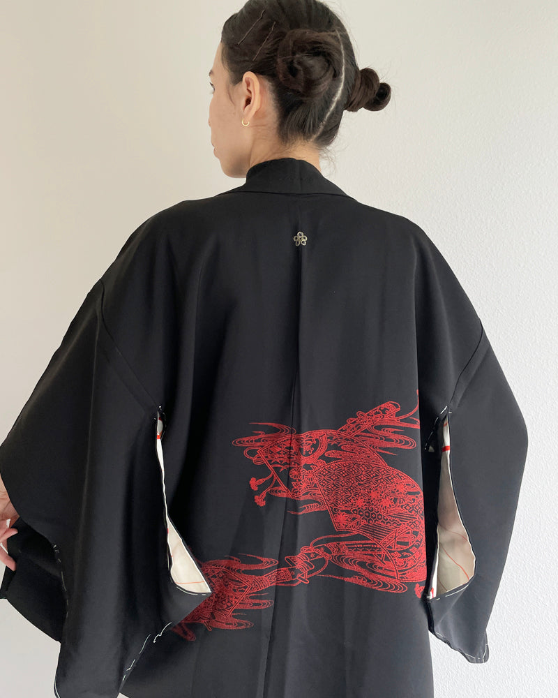 Fan Hankles Black Haori Kimono Jacket