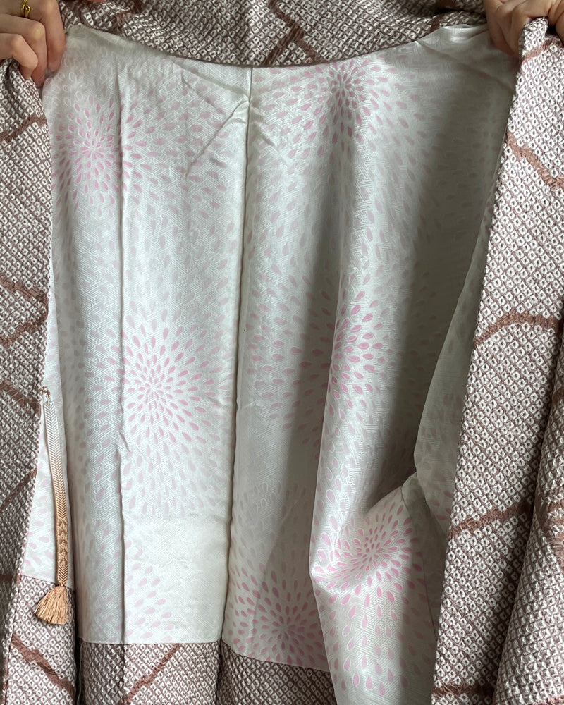 Fan Hankle Pink Beige Shibori Haori Kimono Jacket