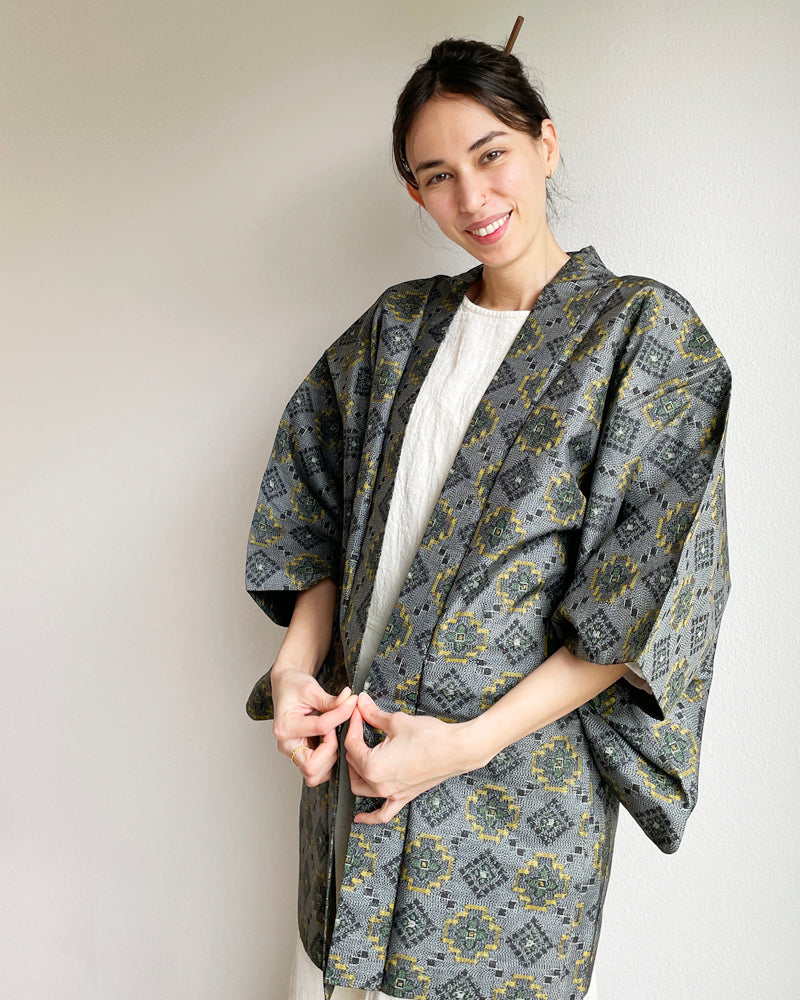 Flower Oshima Tsumugi Haori Kimono Jacket