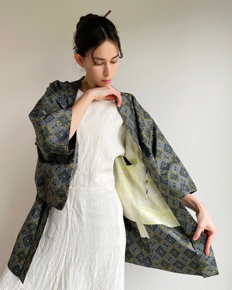 Flower Oshima Tsumugi Haori Kimono Jacket