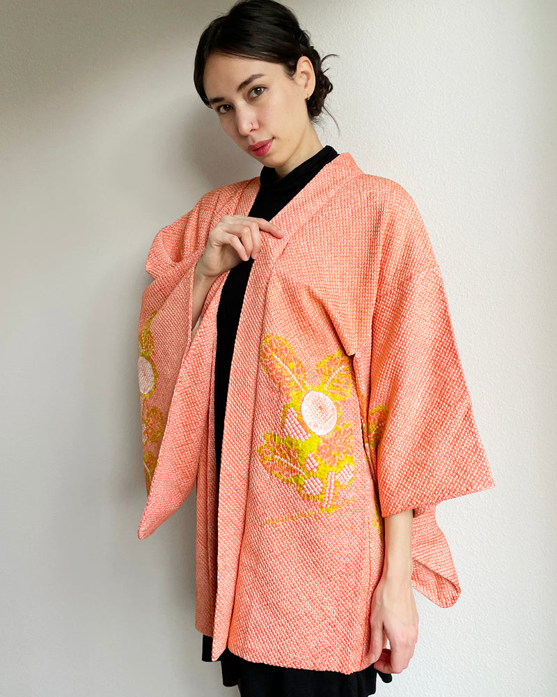 Morning Glory Flower of Shibori Haori Kimono Jacket