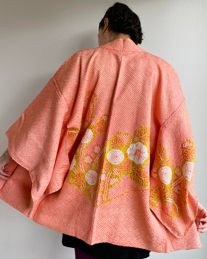 Morning Glory Flower of Shibori Haori Kimono Jacket