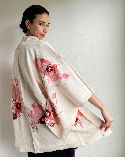 Flower Embroidery and Weaving Haori Kimono Jacket