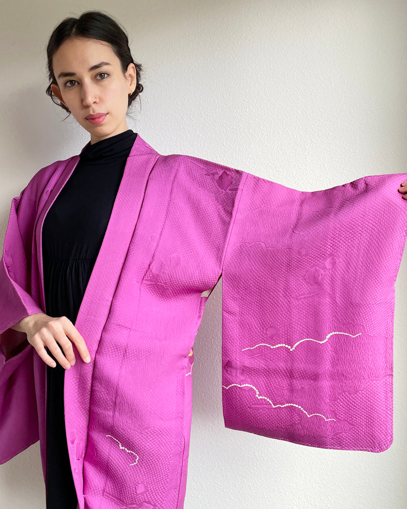 Maple and Weave of Gold Thread Haori Kimono Jacket