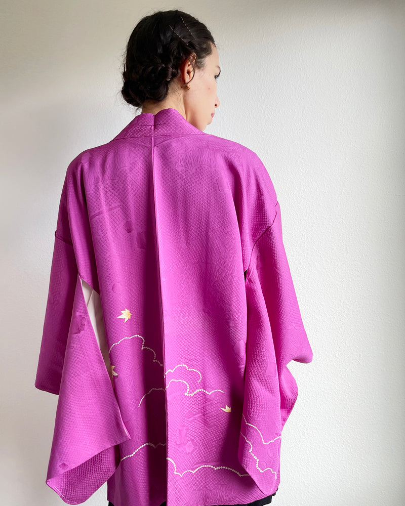 Maple and Weave of Gold Thread Haori Kimono Jacket