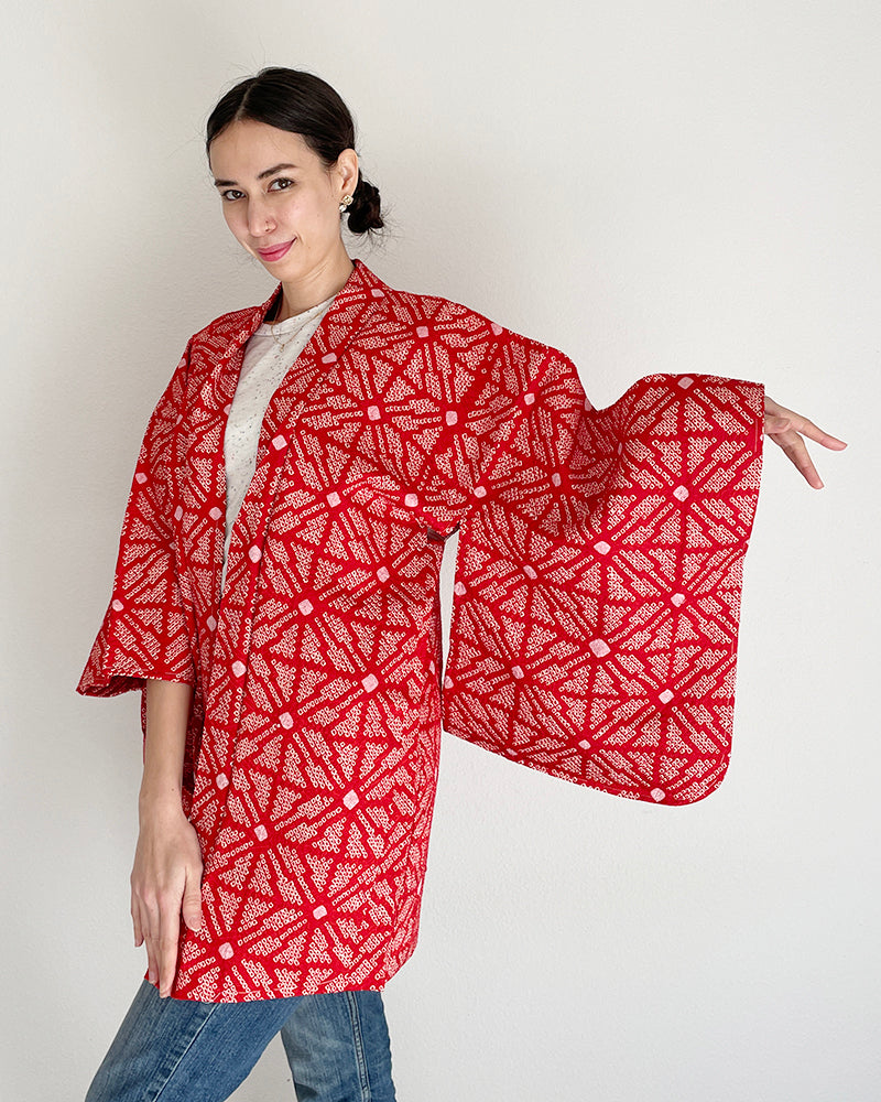 Hemp Leaf Textile Shibori Haori Kimono Jacket