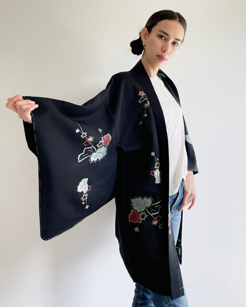Sparkle Maple Leaf Black Haori Kimono Jacket