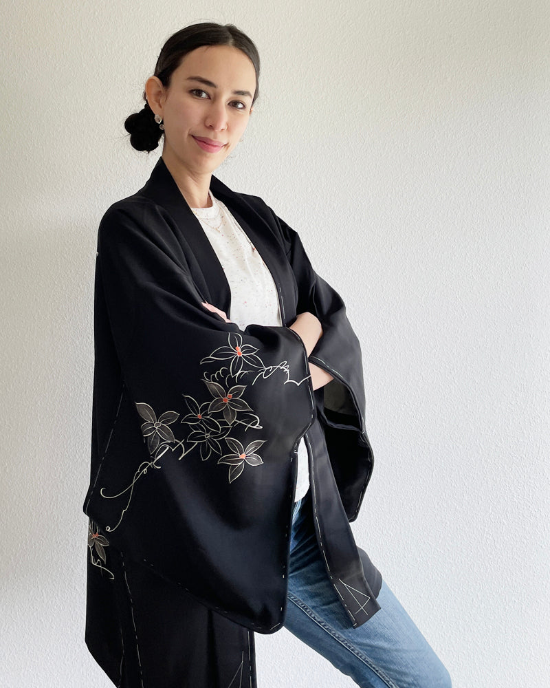 Flower Black Haori Kimono Jacket