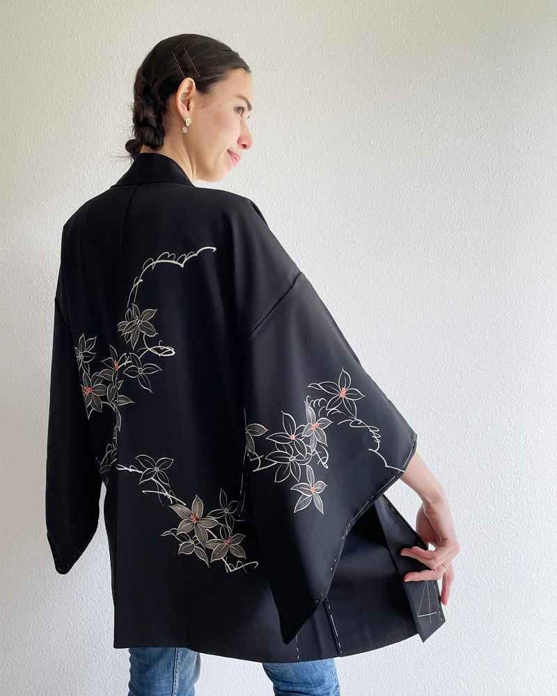 Flower Black Haori Kimono Jacket