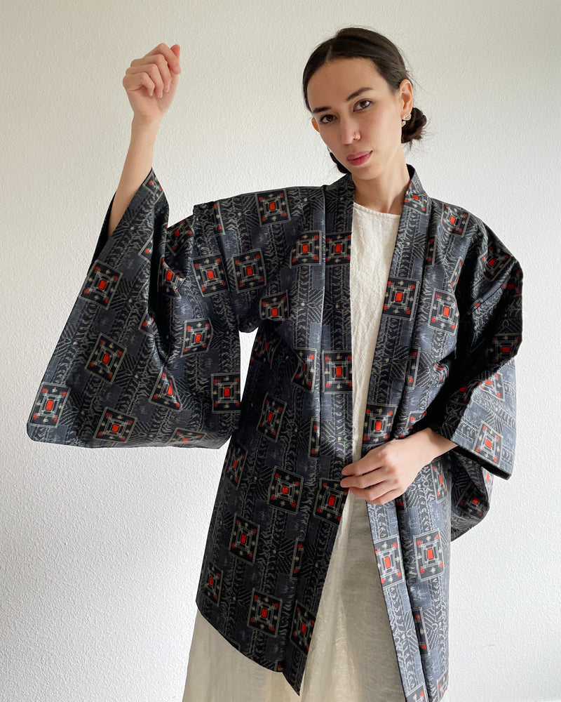 Wabi Sabi Pattern Oshima Tsumugi Haori Kimono Jacket