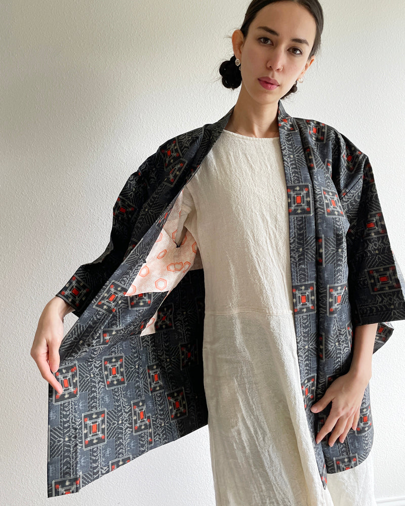 Wabi Sabi Pattern Oshima Tsumugi Haori Kimono Jacket