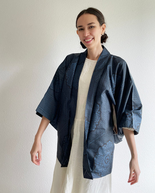 Flower Mandara Oshima Tsumugi Haori Kimono Jacket